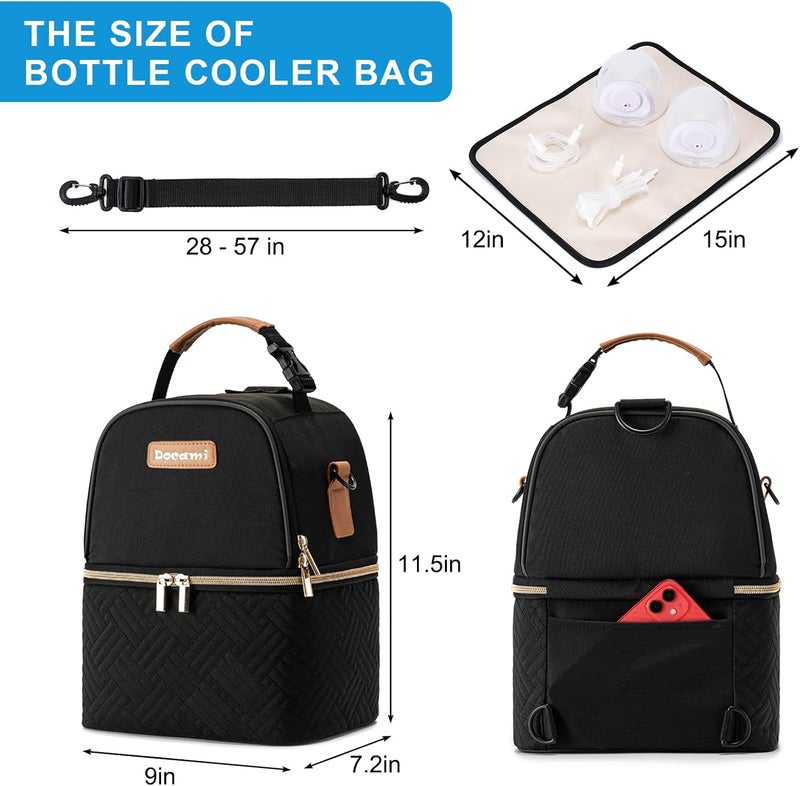 Docami Breastmilk Cooler Bag with Ice Pack & Mat Fit 6 Bottles Up to 9 Ounce, Breast Milk Pump Cooler Bag for Moms Daycare,Work&Travel, Black - Image 5
